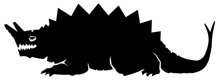 オリジナルシルエット怪獣スカキングの画像。背中にはとげがあり、頭には2本のツノのようなものが生えている。