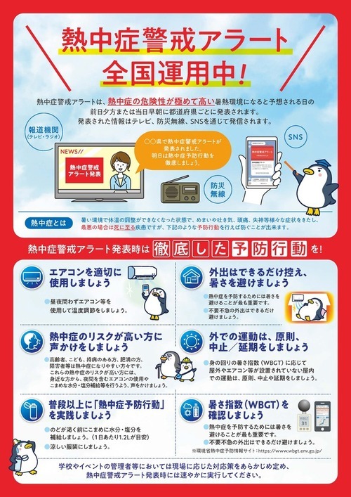 熱中症警戒アラート全国運用中のチラシ