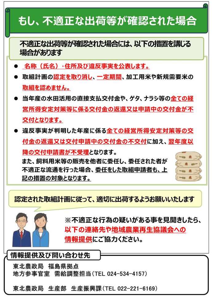 適正流通に係るチラシ「もし、不適正な出荷等が確認された場合」