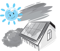 太陽と太陽光発電システムが設置された家のイラスト
