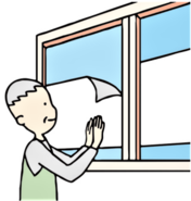 窓にフィルムを貼る人のイラスト