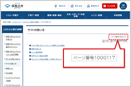 ページタイトルの下に掲載されているページ番号を示した図