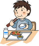 イラスト：給食を食べる児童