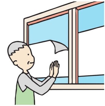 窓に飛散防止フィルムを貼る人のイラスト
