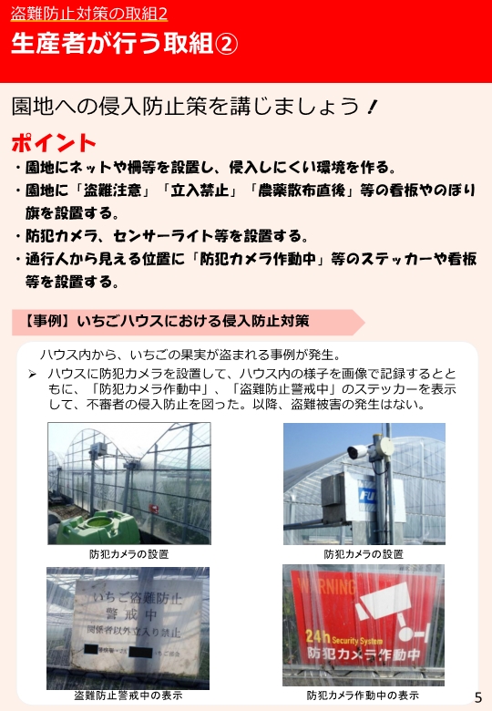 農作物の盗難の実態と対応策6「盗難防止対策の取り組み2　生産者が行う取り組み2」