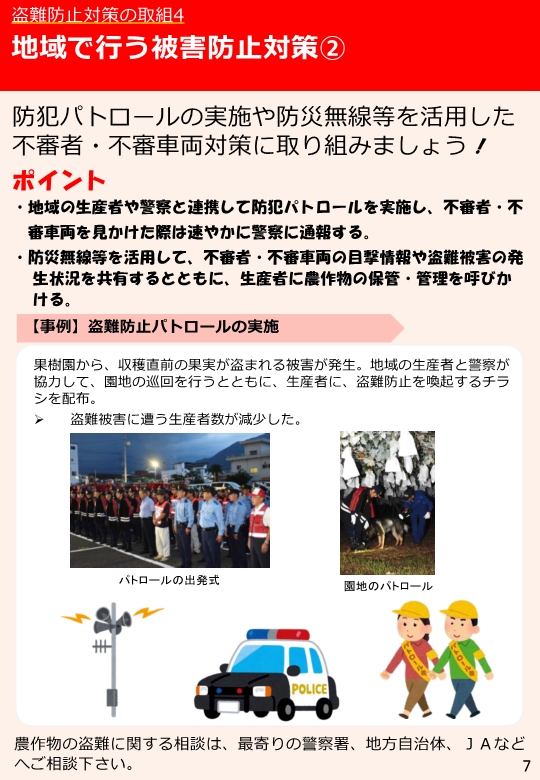 農作物の盗難の実態と対応策8「盗難防止対策の取り組み4　地域で行う被害防止対策2」