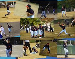 11枚のソフトボールの試合風景の写真のコラージュ画像