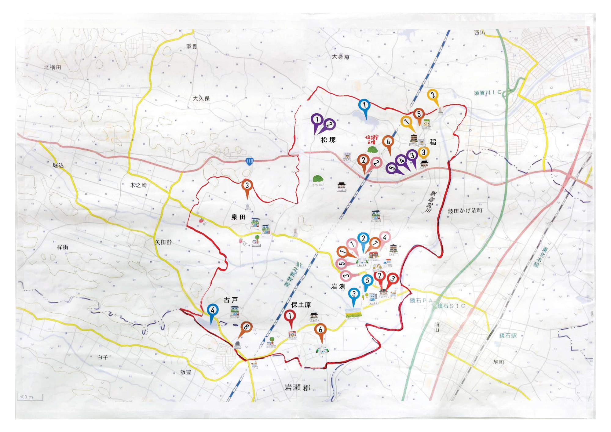 稲田地区の地図