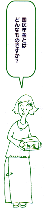「国民年金とはどんなものですか？」と質問している女性のイラスト