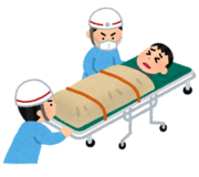 救急隊に担架で運ばれる人のイラスト