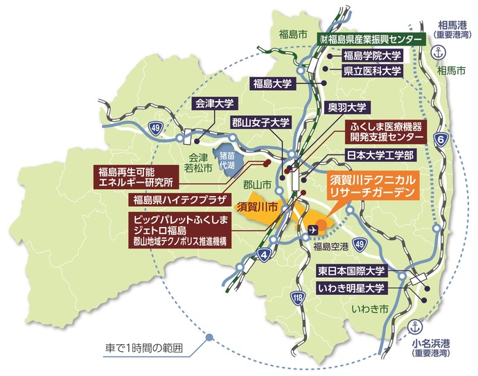県内の産業支援施設の地図