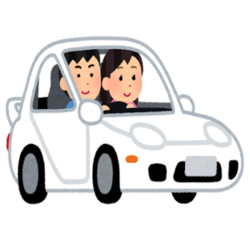 白い車に男女二人が乗っているイラスト