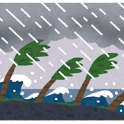 大雨と暴風で木が揺れているイラスト