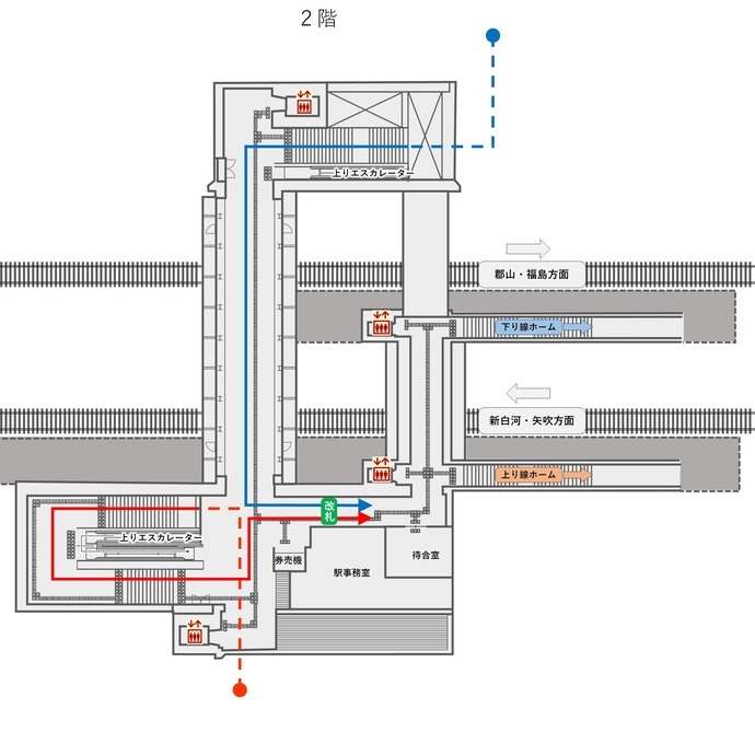 須賀川駅東西自由連絡通路の2階平面図